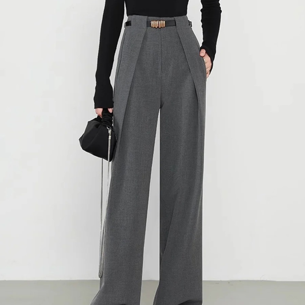 NWT- Commense Gray High-Waist Straight Leg Dress Pants